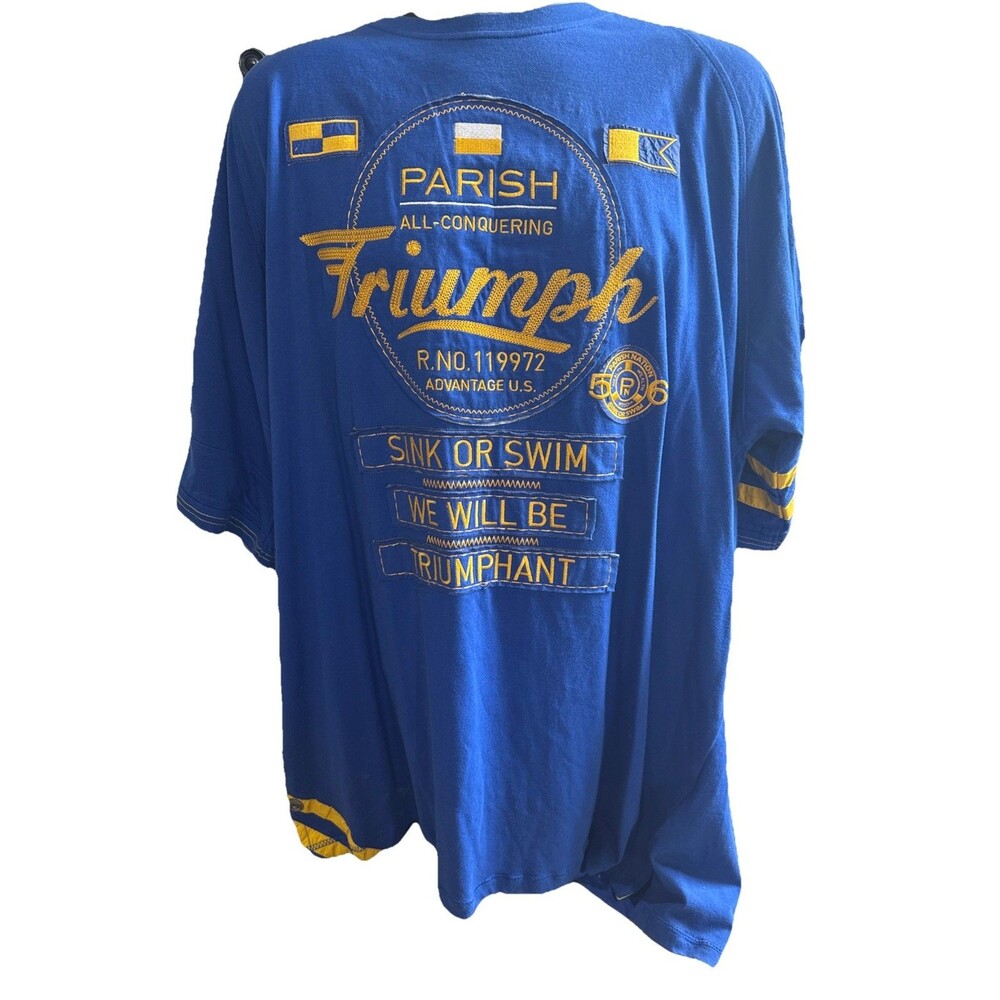 Parish Triumph Graphic T Shirt 4XL Blue Gold Big Tall Nautical Streetwear Y2K !